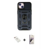 MARSİLYAN™- iPhone 14 Kılıf Ahenk Klasik - Siyah Bilvis 3D Mat Cam Ekran Koruyucu + Diamond Kamera Lens - KI
