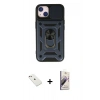 MARSİLYAN™- iPhone 14 Kılıf Ahenk Klasik - Siyah Bilvis 3D Mat Cam Ekran Koruyucu + Pembe Diamond Kamera Lens