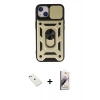 MARSİLYAN™- iPhone 14 Kılıf Ahenk Klasik - Siyah Bilvis 3D Mat Cam Ekran Koruyucu + Pembe Diamond Kamera Lens