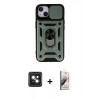 MARSİLYAN™- iPhone 14 Kılıf Ahenk Klasik - Siyah Bilvis 3D Mat Cam Ekran Koruyucu + PVD Metal Kamera Lens - PE