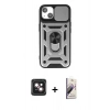 MARSİLYAN™- iPhone 14 Kılıf Ahenk Klasik - Siyah Bilvis 3D Mat Cam Ekran Koruyucu + PVD Metal Kamera Lens - PE