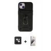 MARSİLYAN™- iPhone 14 Kılıf Ahenk Klasik - Siyah Bilvis 3D Mat Cam Ekran Koruyucu + PVD Metal Kamera Lens - PE