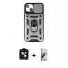 MARSİLYAN™- iPhone 14 Kılıf Ahenk Klasik - Siyah Bilvis 3D Mat Cam Ekran Koruyucu + PVD Metal Kamera Lens - TU