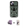 MARSİLYAN™- iPhone 14 Kılıf Ahenk Klasik - Siyah Bilvis 3D Mat Cam Ekran Koruyucu + Raze Metal Kamera Lens - SH