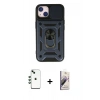 MARSİLYAN™- iPhone 14 Kılıf Ahenk Klasik - Siyah Bilvis 3D Mat Cam Ekran Koruyucu + Shine Kamera Lens - YL