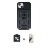 MARSİLYAN™- iPhone 14 Kılıf Ahenk Klasik - Siyah Bilvis 3D Mat Cam Ekran Koruyucu + PVD Metal Kamera Lens - SH