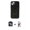 MARSİLYAN™- iPhone 14 Kılıf Ahenk Klasik - Siyah Bilvis 3D Mat Cam Ekran Koruyucu + PVD Metal Kamera Lens - SH