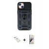 MARSİLYAN™- iPhone 14 Kılıf Ahenk Klasik - Siyah Bilvis 3D Mat Cam Ekran Koruyucu + Diamond Kamera Lens - YL