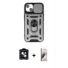 MARSİLYAN™- iPhone 14 Kılıf Ahenk Klasik - Siyah Bilvis 3D Mat Cam Ekran Koruyucu + PVD Metal Kamera Lens - YL