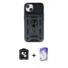 MARSİLYAN™- iPhone 14 Kılıf Ahenk Klasik - Siyah Bilvis 5in1 3D Magic Cam Ekran Koruyucu + PVD Metal Kamera Lens - YL