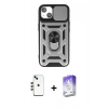 MARSİLYAN™- iPhone 14 Kılıf Ahenk Klasik - Siyah Bilvis 5in1 3D Magic Cam Ekran Koruyucu + Yeşil Shine Kamera Lens