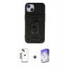 MARSİLYAN™- iPhone 14 Kılıf Ahenk Klasik - Siyah Bilvis 5in1 3D Magic Cam Ekran Koruyucu + Yeşil Shine Kamera Lens