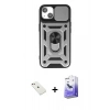 MARSİLYAN™- iPhone 14 Kılıf Ahenk Klasik - Siyah Bilvis 5in1 5D Magic Hayalet Cam Ekran Koruyucu + Diamond Kamera Lens - PE