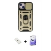 MARSİLYAN™- iPhone 14 Kılıf Ahenk Klasik - Siyah Bilvis 5in1 5D Magic Hayalet Cam Ekran Koruyucu + Diamond Kamera Lens - PE