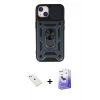 MARSİLYAN™- iPhone 14 Kılıf Ahenk Klasik - Siyah Bilvis 5in1 5D Magic Hayalet Cam Ekran Koruyucu + Diamond Kamera Lens - PE