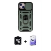 MARSİLYAN™- iPhone 14 Kılıf Ahenk Klasik - Siyah Bilvis 5in1 5D Magic Hayalet Cam Ekran Koruyucu + PVD Metal Kamera Lens - GS