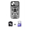 MARSİLYAN™- iPhone 14 Kılıf Ahenk Klasik - Siyah Bilvis 5in1 5D Magic Hayalet Cam Ekran Koruyucu + PVD Metal Kamera Lens - GS