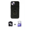 MARSİLYAN™- iPhone 14 Kılıf Ahenk Klasik - Siyah Bilvis 5in1 5D Magic Hayalet Cam Ekran Koruyucu + PVD Metal Kamera Lens - GS