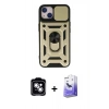 MARSİLYAN™- iPhone 14 Kılıf Ahenk Klasik - Siyah Bilvis 5in1 5D Magic Hayalet Cam Ekran Koruyucu + PVD Metal Kamera Lens - GS