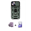 MARSİLYAN™- iPhone 14 Kılıf Ahenk Klasik - Siyah Bilvis 5in1 5D Magic Hayalet Cam Ekran Koruyucu + Raze Metal Kamera Lens - GS