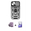 MARSİLYAN™- iPhone 14 Kılıf Ahenk Klasik - Siyah Bilvis 5in1 5D Magic Hayalet Cam Ekran Koruyucu + Raze Metal Kamera Lens - GS