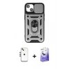 MARSİLYAN™- iPhone 14 Kılıf Ahenk Klasik - Siyah Bilvis 5in1 5D Magic Hayalet Cam Ekran Koruyucu + Shine Kamera Lens - GS