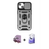 MARSİLYAN™- iPhone 14 Kılıf Ahenk Klasik - Siyah Bilvis 5in1 5D Magic Hayalet Cam Ekran Koruyucu + Raze Metal Kamera Lens - KI