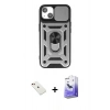 MARSİLYAN™- iPhone 14 Kılıf Ahenk Klasik - Siyah Bilvis 5in1 5D Magic Hayalet Cam Ekran Koruyucu + Kırmızı Diamond Kamera Lens