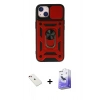 MARSİLYAN™- iPhone 14 Kılıf Ahenk Klasik - Siyah Bilvis 5in1 5D Magic Hayalet Cam Ekran Koruyucu + Kırmızı Diamond Kamera Lens