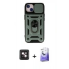 MARSİLYAN™- iPhone 14 Kılıf Ahenk Klasik - Siyah Bilvis 5in1 5D Magic Hayalet Cam Ekran Koruyucu + PVD Metal Kamera Lens - PE