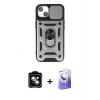 MARSİLYAN™- iPhone 14 Kılıf Ahenk Klasik - Siyah Bilvis 5in1 5D Magic Hayalet Cam Ekran Koruyucu + PVD Metal Kamera Lens - MI