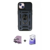 MARSİLYAN™- iPhone 14 Kılıf Ahenk Klasik - Siyah Bilvis 5in1 5D Magic Hayalet Cam Ekran Koruyucu + Raze Metal Kamera Lens - MR