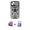 MARSİLYAN™- iPhone 14 Kılıf Ahenk Klasik - Siyah Bilvis 5in1 5D Magic Hayalet Cam Ekran Koruyucu + Raze Metal Kamera Lens - SH