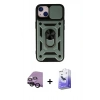 MARSİLYAN™- iPhone 14 Kılıf Ahenk Klasik - Siyah Bilvis 5in1 5D Magic Hayalet Cam Ekran Koruyucu + Raze Metal Kamera Lens - SH