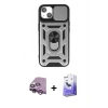 MARSİLYAN™- iPhone 14 Kılıf Ahenk Klasik - Siyah Bilvis 5in1 5D Magic Hayalet Cam Ekran Koruyucu + Raze Metal Kamera Lens - MR
