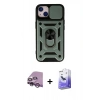 MARSİLYAN™- iPhone 14 Kılıf Ahenk Klasik - Siyah Bilvis 5in1 5D Magic Hayalet Cam Ekran Koruyucu + Raze Metal Kamera Lens - MR