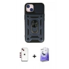 MARSİLYAN™- iPhone 14 Kılıf Ahenk Klasik - Siyah Bilvis 5in1 5D Magic Hayalet Cam Ekran Koruyucu + Shine Kamera Lens - KI