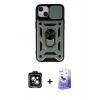 MARSİLYAN™- iPhone 14 Kılıf Ahenk Klasik - Siyah Bilvis 5in1 5D Magic Hayalet Cam Ekran Koruyucu + Siyah PVD Metal Kamera Lens