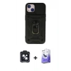 MARSİLYAN™- iPhone 14 Kılıf Ahenk Klasik - Siyah Bilvis 5in1 5D Magic Hayalet Cam Ekran Koruyucu + Siyah PVD Metal Kamera Lens