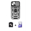 MARSİLYAN™- iPhone 14 Kılıf Ahenk Klasik - Siyah Bilvis 5in1 5D Magic Hayalet Cam Ekran Koruyucu + Turuncu PVD Metal Kamera Lens