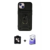 MARSİLYAN™- iPhone 14 Kılıf Ahenk Klasik - Siyah Bilvis 5in1 5D Magic Hayalet Cam Ekran Koruyucu + Turuncu PVD Metal Kamera Lens