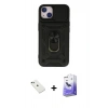MARSİLYAN™- iPhone 14 Kılıf Ahenk Klasik - Siyah Bilvis 5in1 5D Magic Hayalet Cam Ekran Koruyucu + Yeşil Diamond Kamera Lens