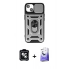 MARSİLYAN™- iPhone 14 Kılıf Ahenk Klasik - Siyah Bilvis 5in1 5D Magic Hayalet Cam Ekran Koruyucu + Yeşil PVD Metal Kamera Lens