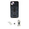 MARSİLYAN™- iPhone 14 Kılıf Ahenk Klasik - Siyah Bilvis Hayalet Cam Ekran Koruyucu + Diamond Kamera Lens - SABE