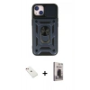 MARSİLYAN™- iPhone 14 Kılıf Ahenk Klasik - Siyah Bilvis Hayalet Cam Ekran Koruyucu + Diamond Kamera Lens - KI