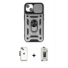 MARSİLYAN™- iPhone 14 Kılıf Ahenk Klasik - Siyah Bilvis Hayalet Cam Ekran Koruyucu + Shine Kamera Lens - SH
