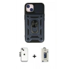 MARSİLYAN™- iPhone 14 Kılıf Ahenk Klasik - Siyah Bilvis Hayalet Cam Ekran Koruyucu + Shine Kamera Lens - SH