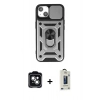 MARSİLYAN™- iPhone 14 Kılıf Ahenk Klasik - Siyah Bilvis Hayalet Cam Ekran Koruyucu + PVD Metal Kamera Lens - YL
