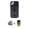 MARSİLYAN™- iPhone 14 Kılıf Ahenk Klasik - Siyah Buffer Cam Ekran Koruyucu + Raze Metal Kamera Lens - KI