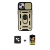 MARSİLYAN™- iPhone 14 Kılıf Ahenk Klasik - Siyah Buffer Cam Ekran Koruyucu + PVD Metal Kamera Lens - PE